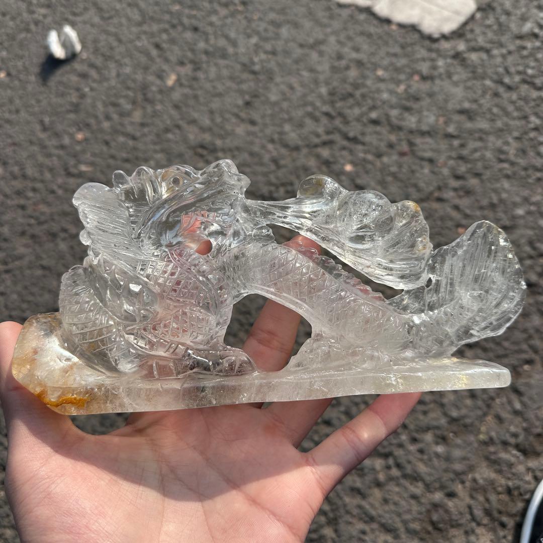 天然石水晶の龍　置物　ご購入前に在庫確認必要　G.217