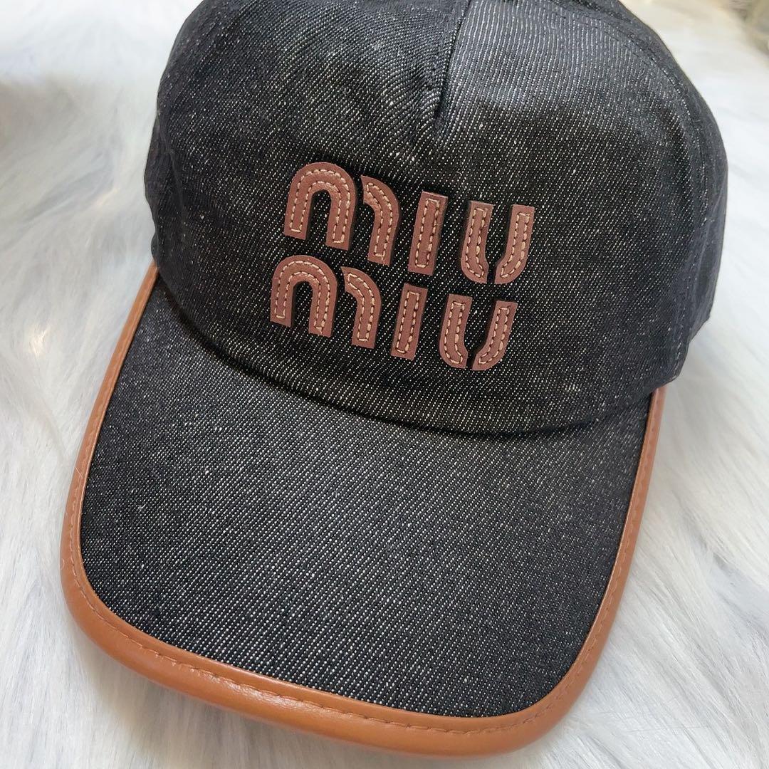 ま*こ様 【日本未発売】ミュウミュウ　デニム×レザー　ベースボールキャップ　MI