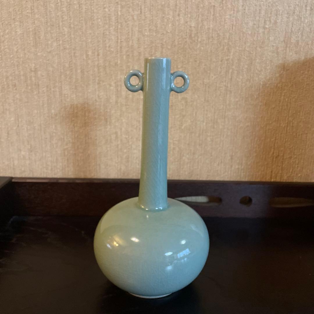 高麗青磁　輪耳付き花瓶 木箱付き