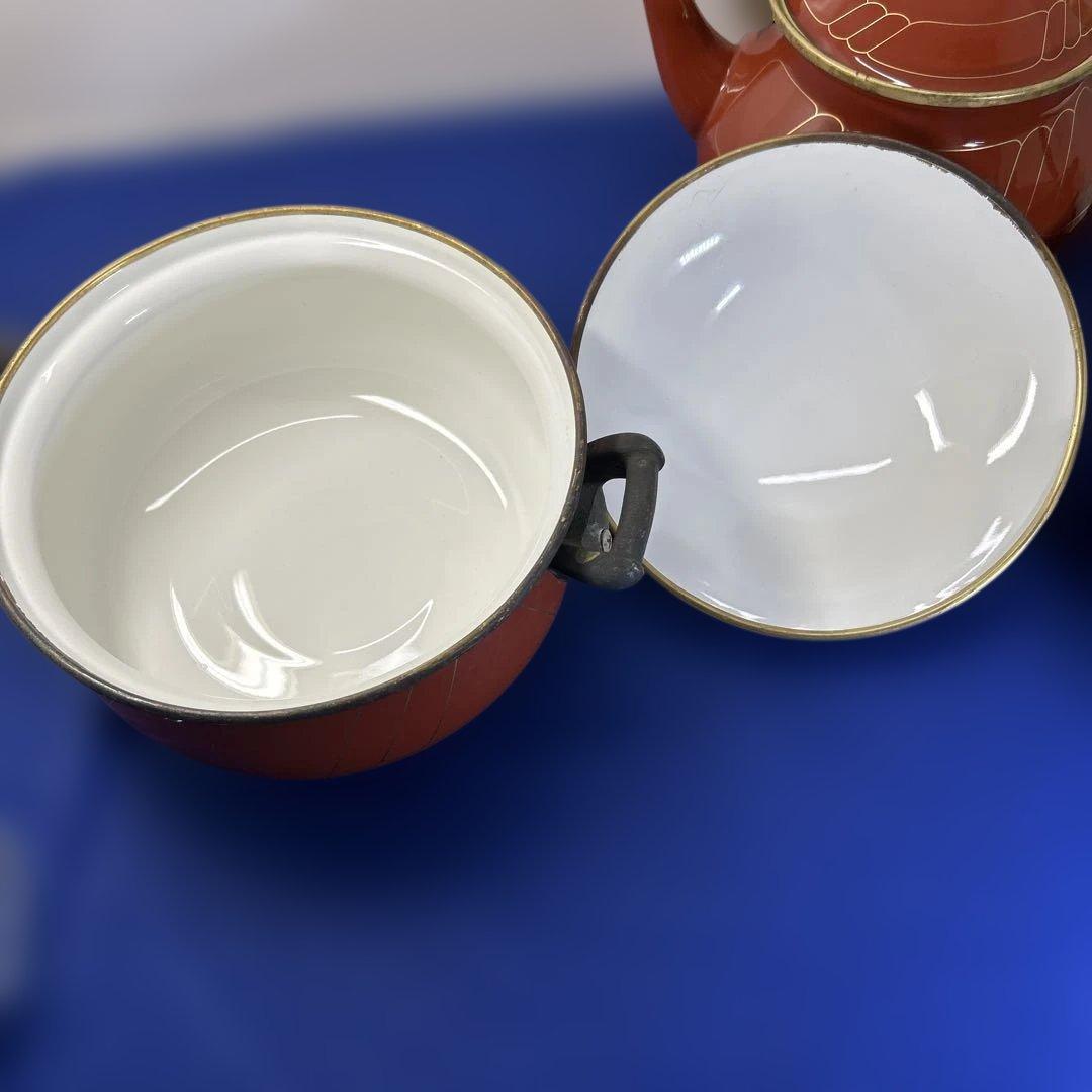 赤いセラミック鍋セット 2鍋1ケトル ヴィンテージの鍋