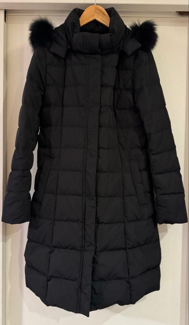 UNTITLED ブラック フード付きロングダウンコート