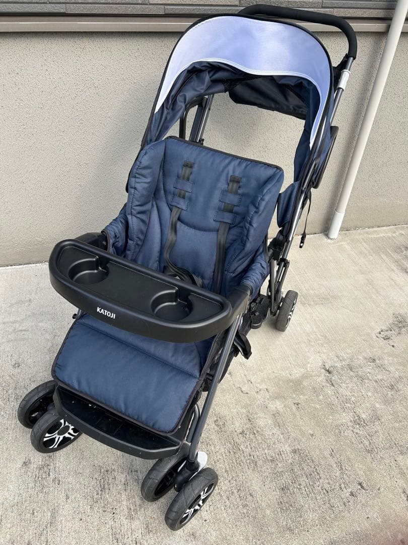 【しろふわ】KATOJI ベビーカー 二人でゴー(雨避けカバー付)