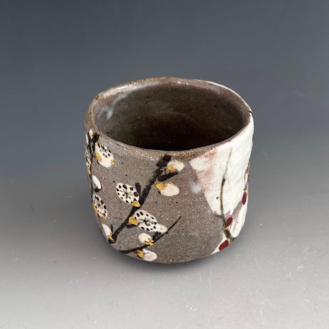 茶道具　紅白梅　茶碗　虎溪山　水月窯　荒川武夫　共箱　抹茶　多治見　陶芸　春