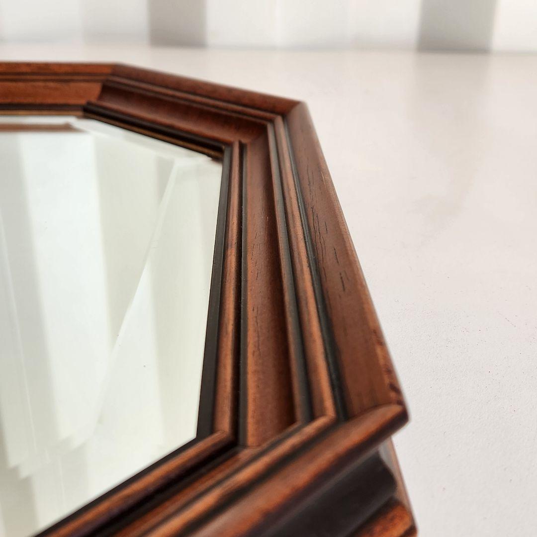 イタリア製　ヴィンテージ　ウォールナット　8角形　ウォールミラー 壁掛け鏡