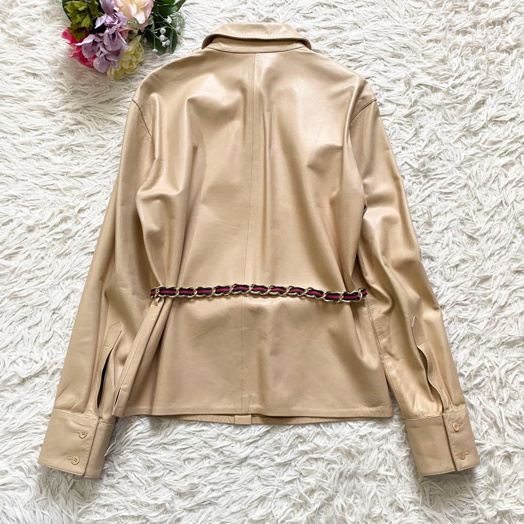 極美品■グッチ　ラムレザー　羊革　シャツ風ジャケット　羽織り　ベージュ　40