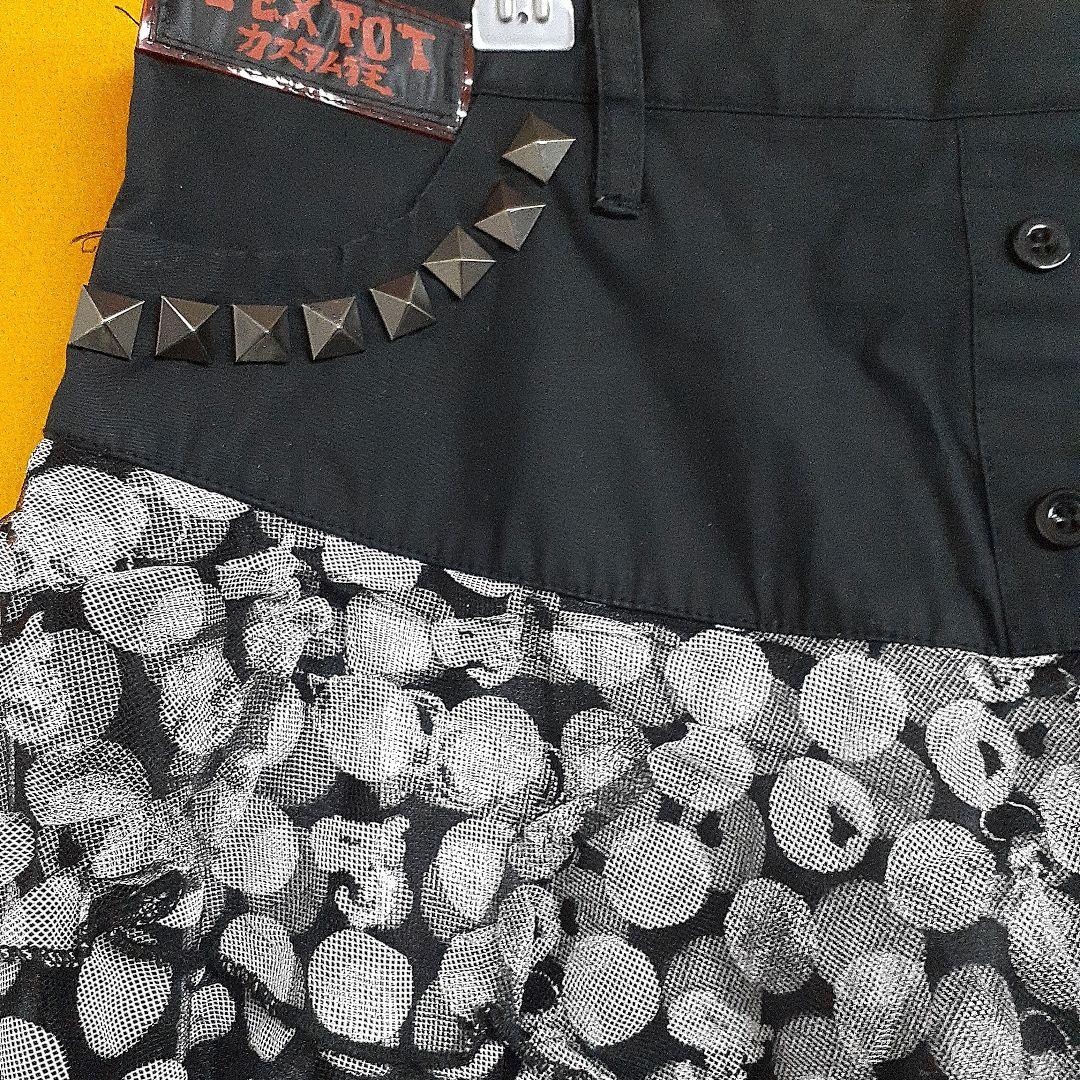 ゴシックパンクブランドSEXPOTスタッズ×ドット×チェック×ZIPスカート