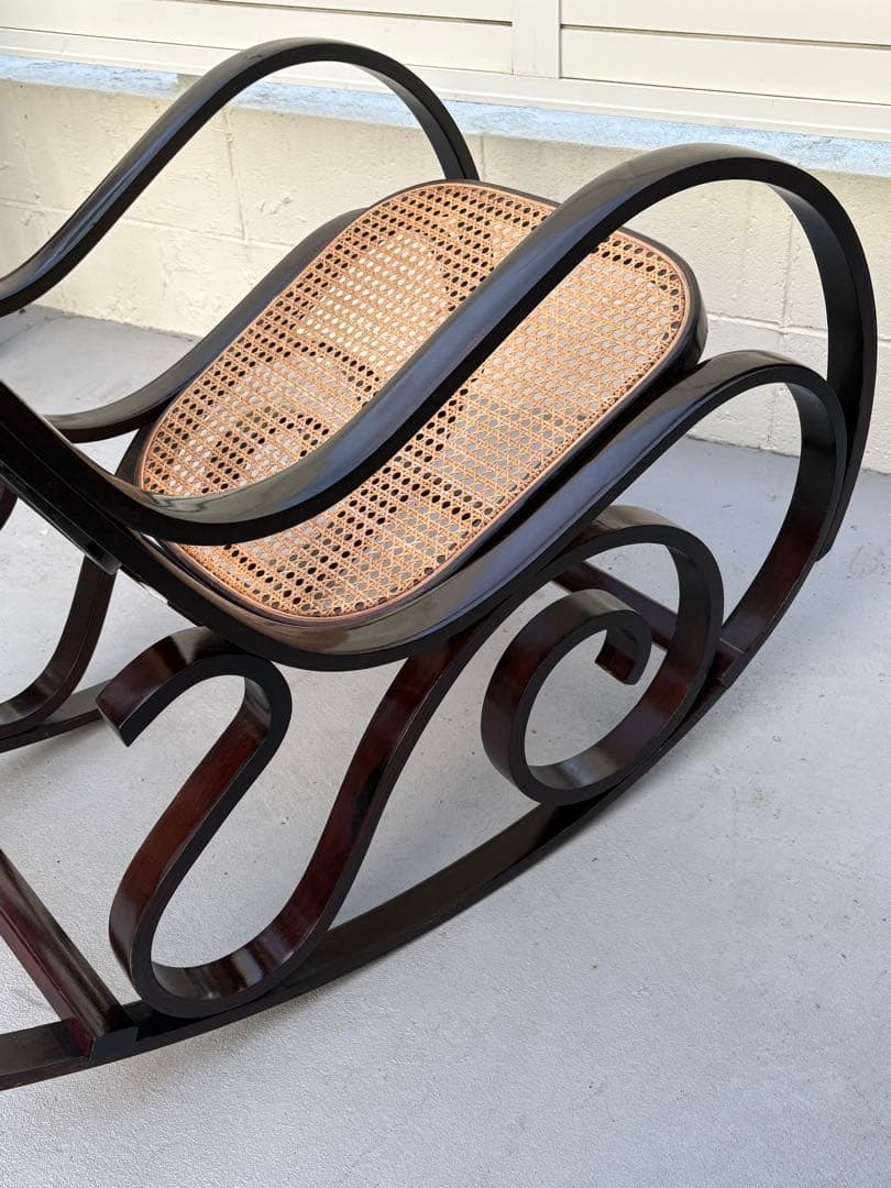 最後新品未使用　ラタン　ロッキングチェア　昭和レトロ　ミッドセンチュリー　曲げ木