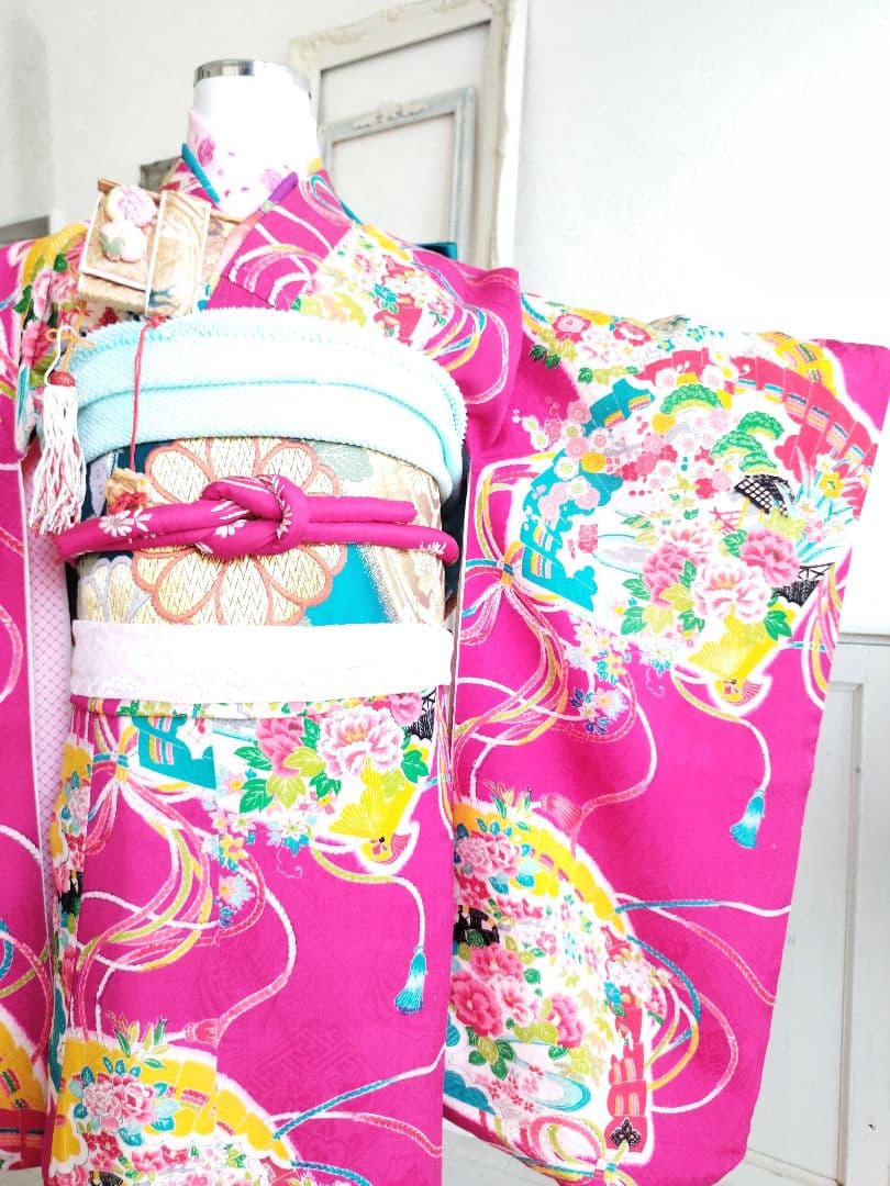 専用です☆ターコイズの着物に作り帯☆