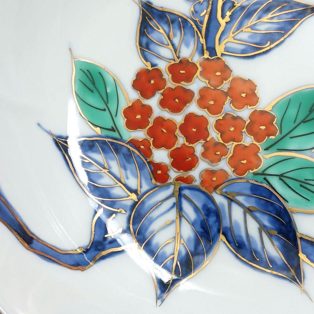 Y3311-3 大明年製 染錦紫陽花文輪花絵鉢 5枚セット 共箱