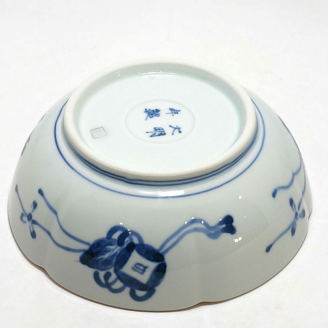 Y3311-3 大明年製 染錦紫陽花文輪花絵鉢 5枚セット 共箱