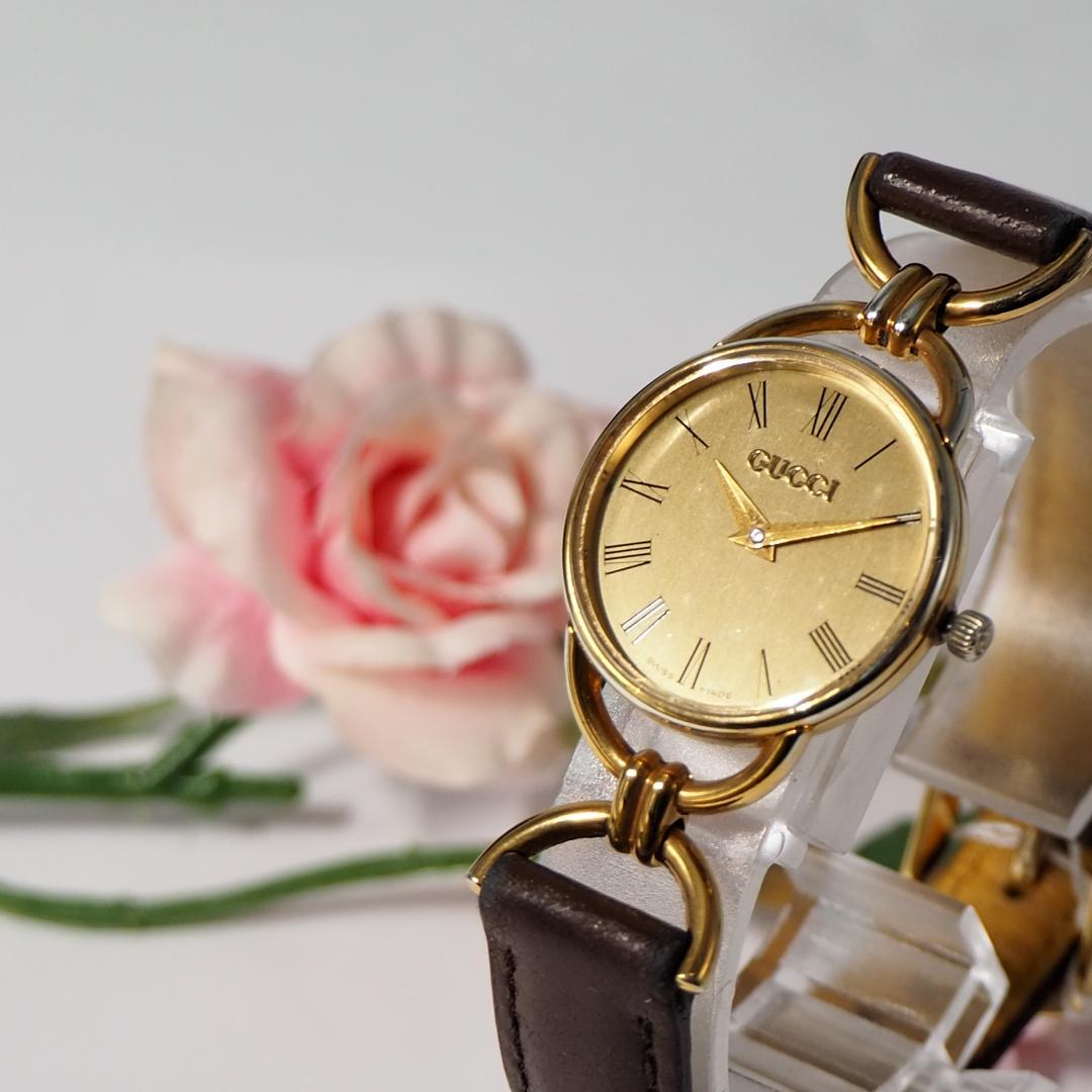 グッチ GUCCI ローマン 革ベルト ゴールド レディース 腕時計 C622
