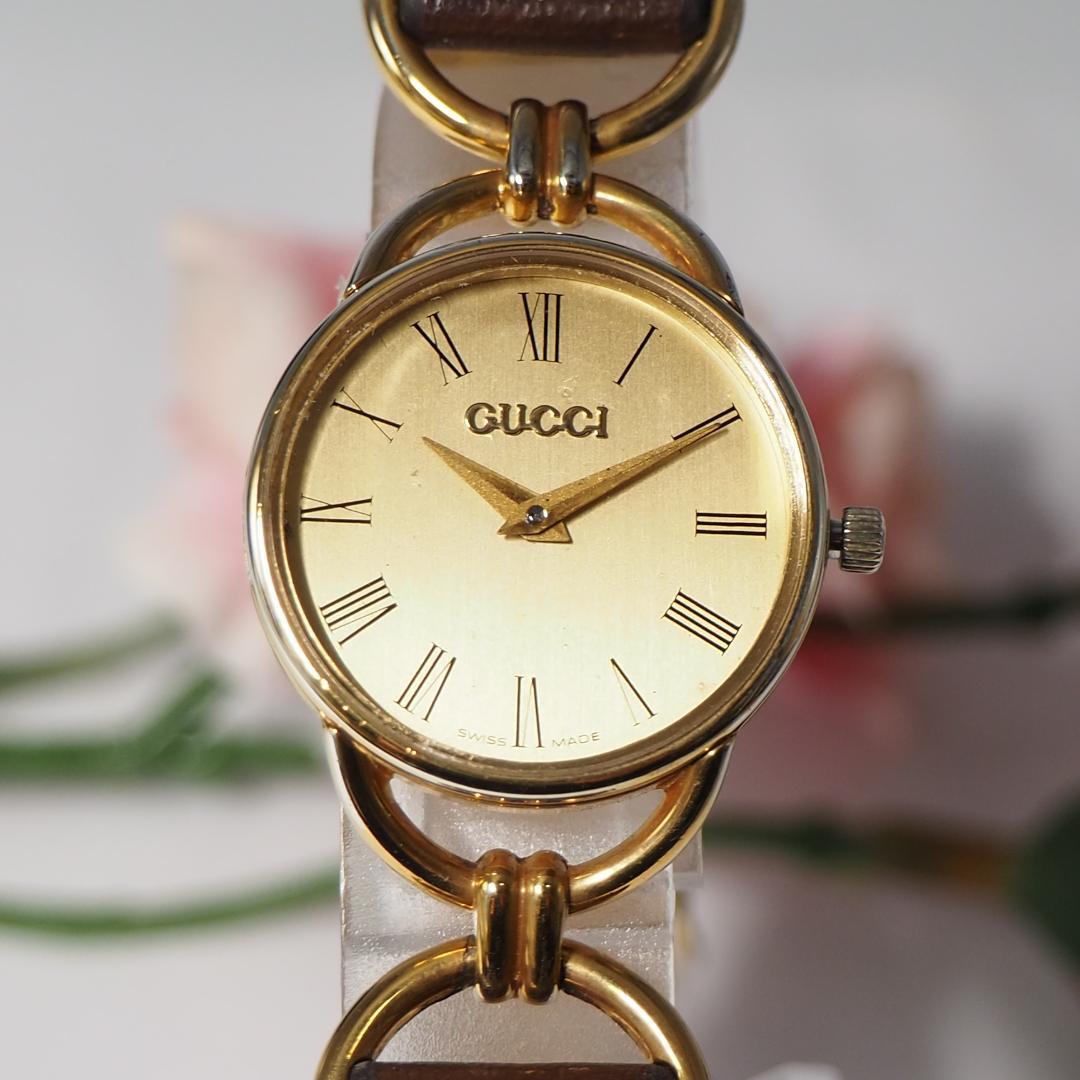 グッチ GUCCI ローマン 革ベルト ゴールド レディース 腕時計 C622