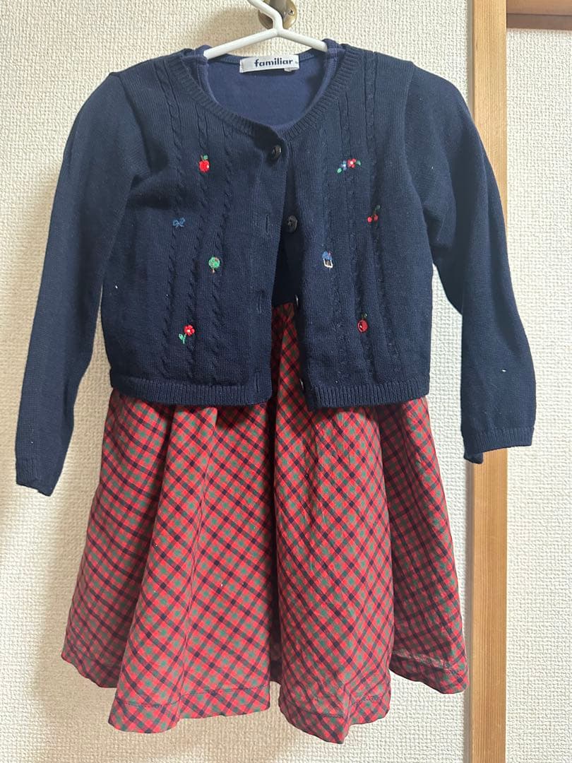 【美品】ファミリア　カーディガンと半袖ワンピース　90