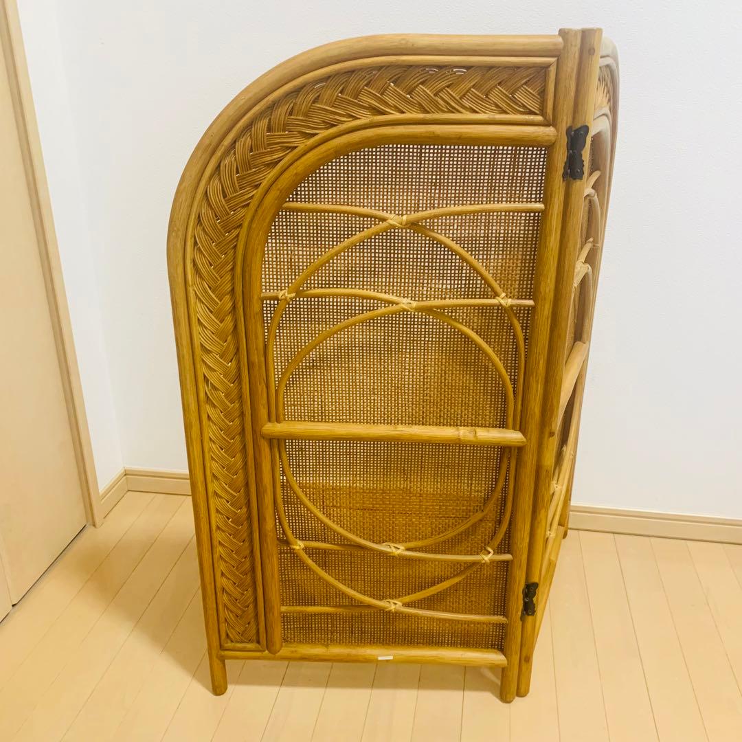 【希少】 籐 ラタン ロータイプ パーテーション 2連 折りたたみ 衝立 アーチ