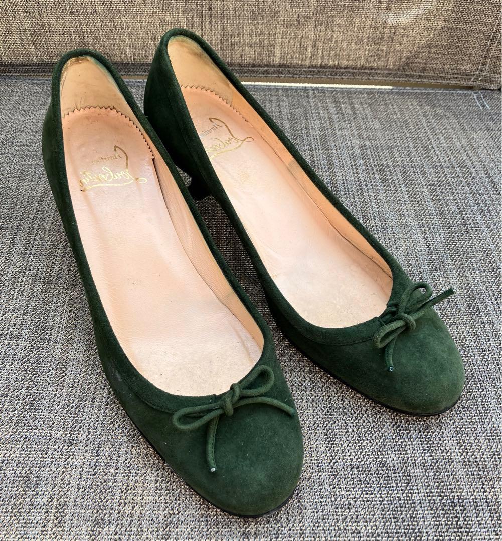 美品クリスチャンルブタン パンプス 24cm 37ハーフグリーン色バレエシューズ
