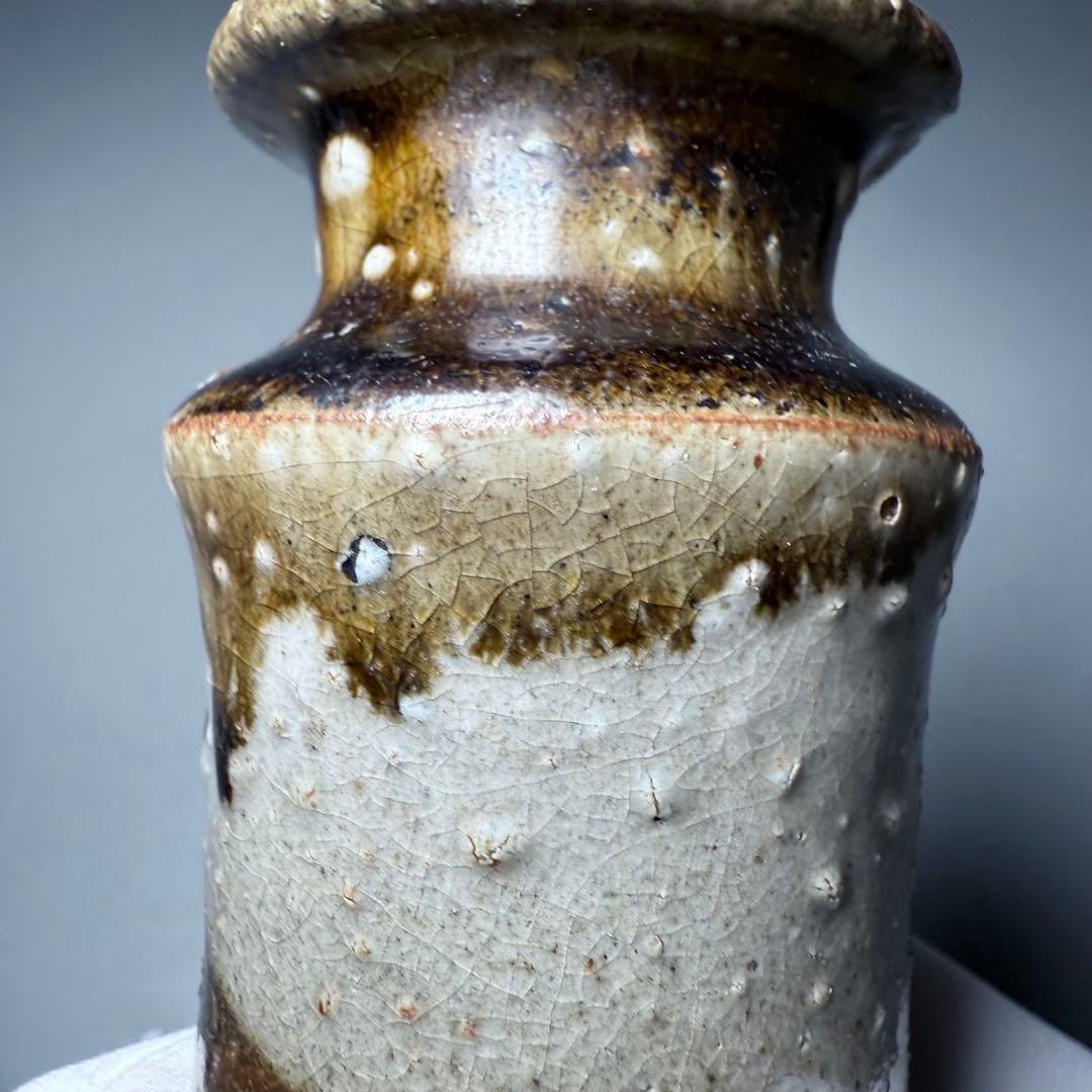 古唐津　花生　共箱　古美術　枯れの美　釉薬の流れ　19cm　蒐集家放出品