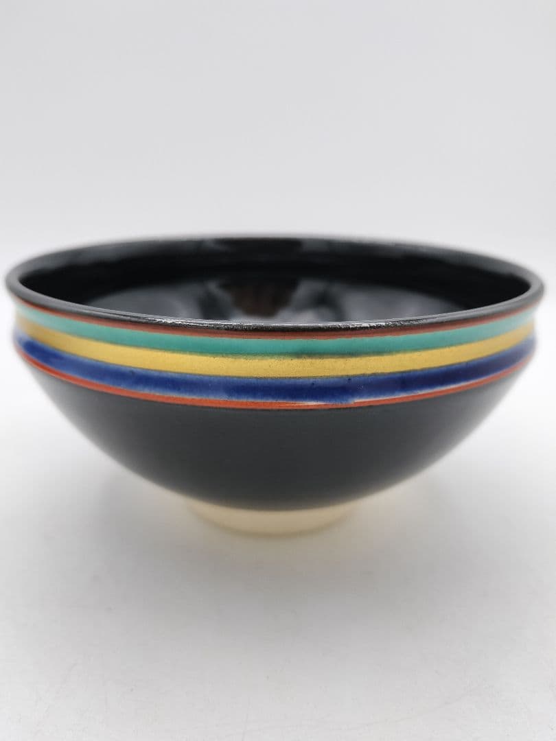 c773 数茶碗 黒仁清　独楽文 手塚桐鳳 10客 木箱 茶道具 古物