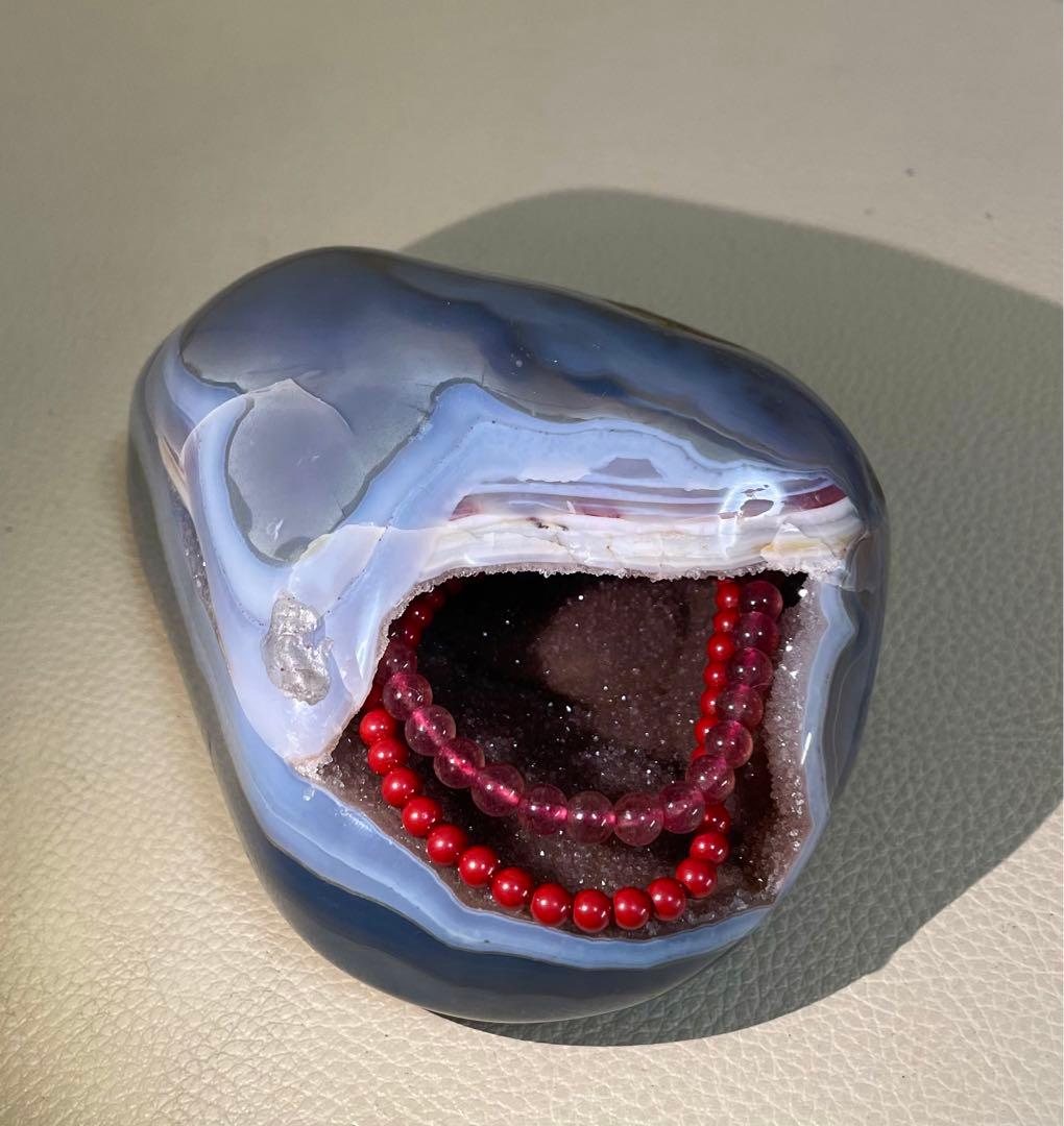 ドゥルージーアゲート 瑪瑙ドーム ジオード クリスタル 鯨模様 マネーボックス