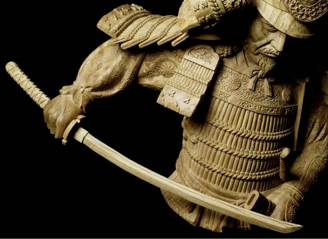 楠木正成像　SHOGUN 将軍　戦国時代　木彫作品　壁掛け　箱あり　サムライ