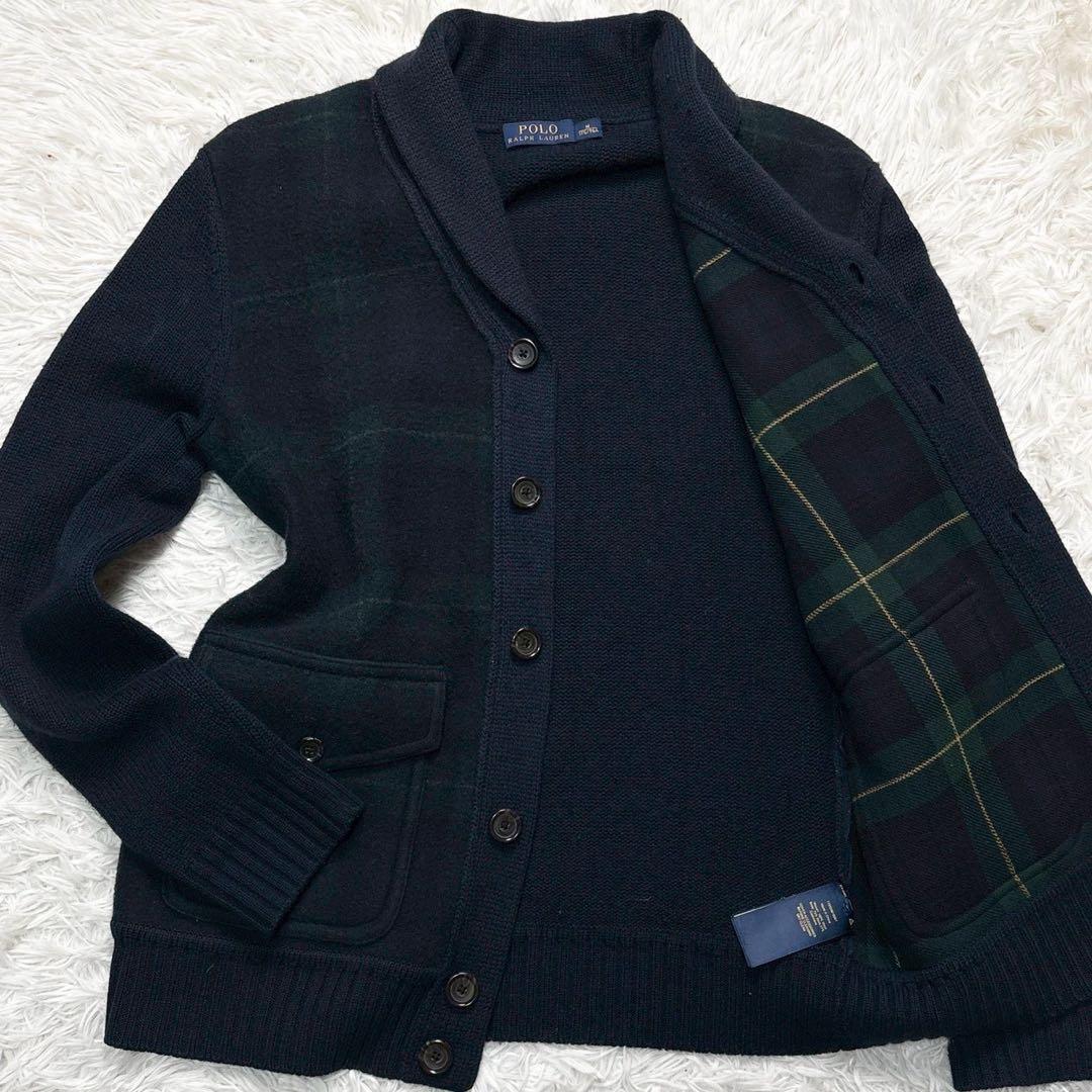 極美品/L相当⭐️ラルフローレン　カーディガン　ブラックウォッチ　エルボーパッチ
