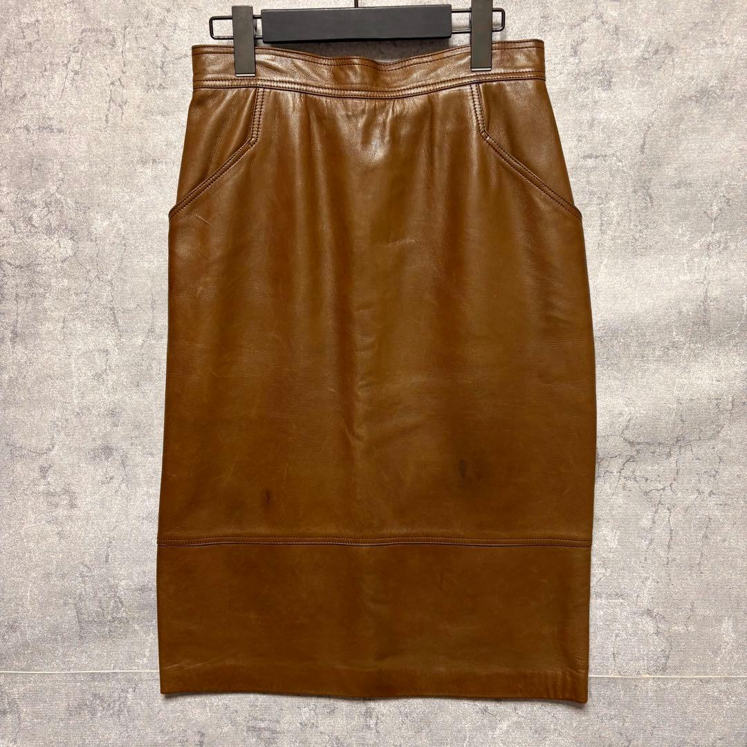 LOEWE ロエベ ラムレザー スカート 茶 ひざ丈 本革 ヴィンテージ