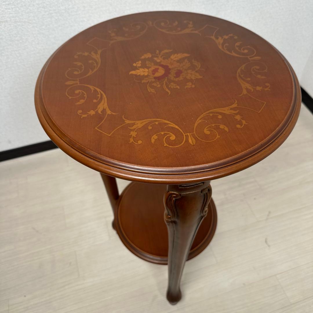 イタリア製 象嵌細工 サイドテーブル ラウンド型 アンティーク調 猫脚 i4※