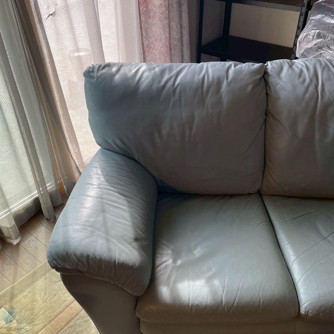 ライトブルー レザー 2人掛けソファ