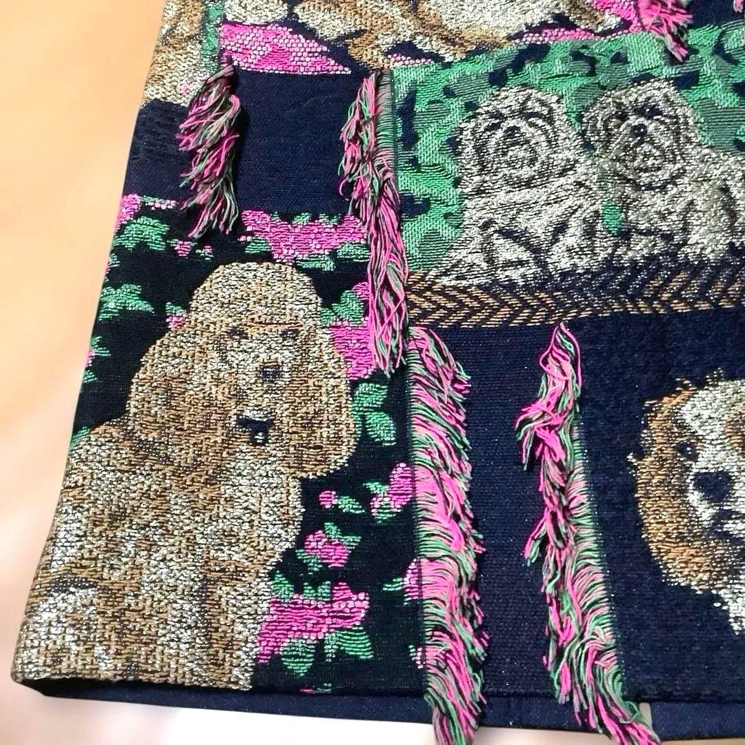 ♡定価57200円銀座マギー犬の刺繍 フリンジ付きタイトスカート未使用品。