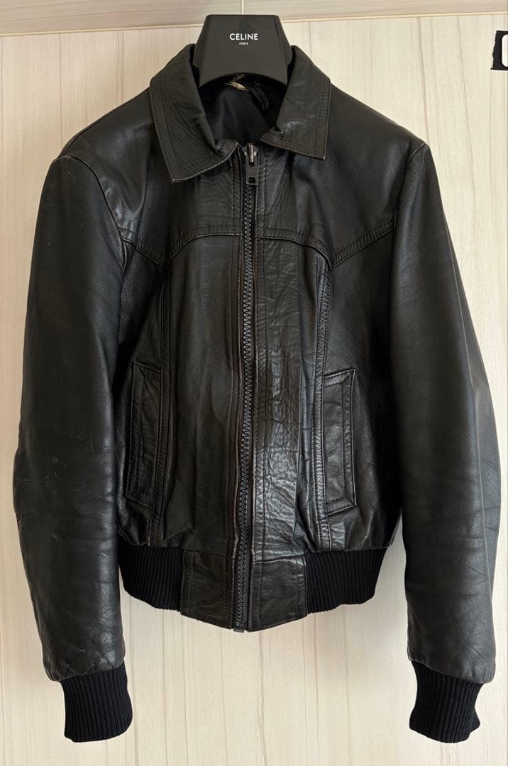 エディスリマン　UKヴィンテージ　リブレザージャケット　リブジャン