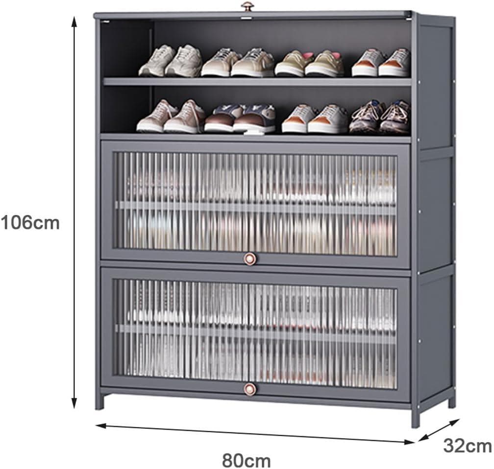 【訳あり大特価商品】 シューズラック グレー 扉付き シンプル