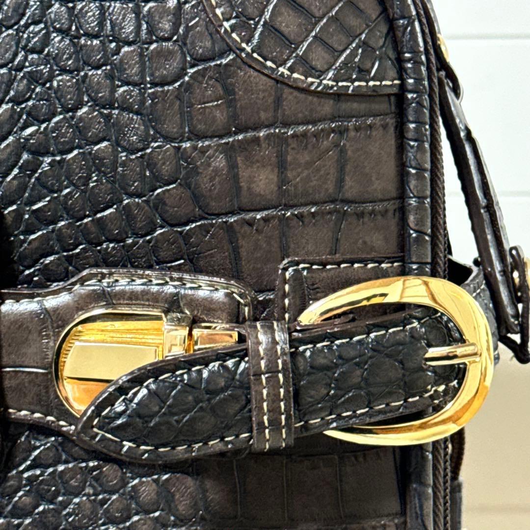 新品未使用✨SWANY スワニー　クロコ型押し　キャリーバッグ　ダークブラウン