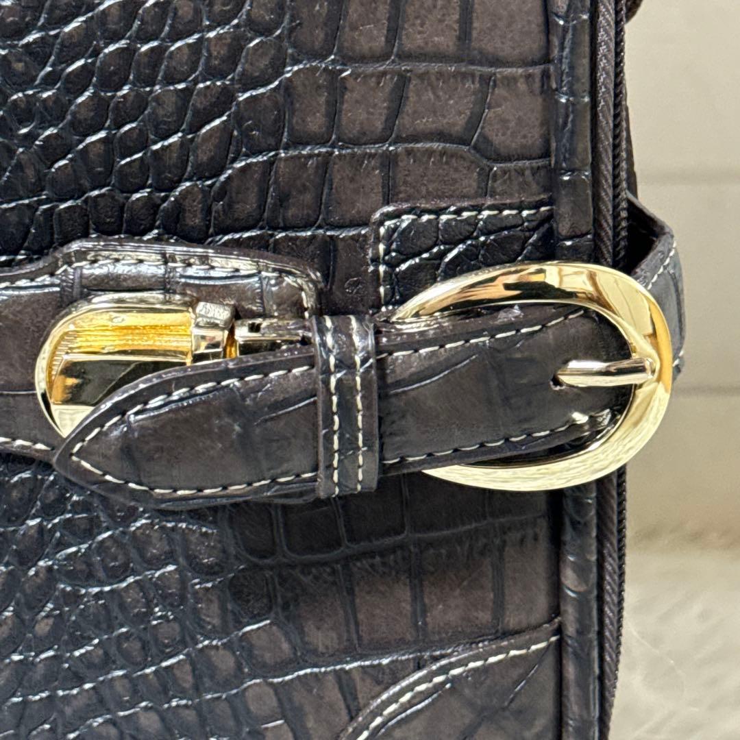 新品未使用✨SWANY スワニー　クロコ型押し　キャリーバッグ　ダークブラウン