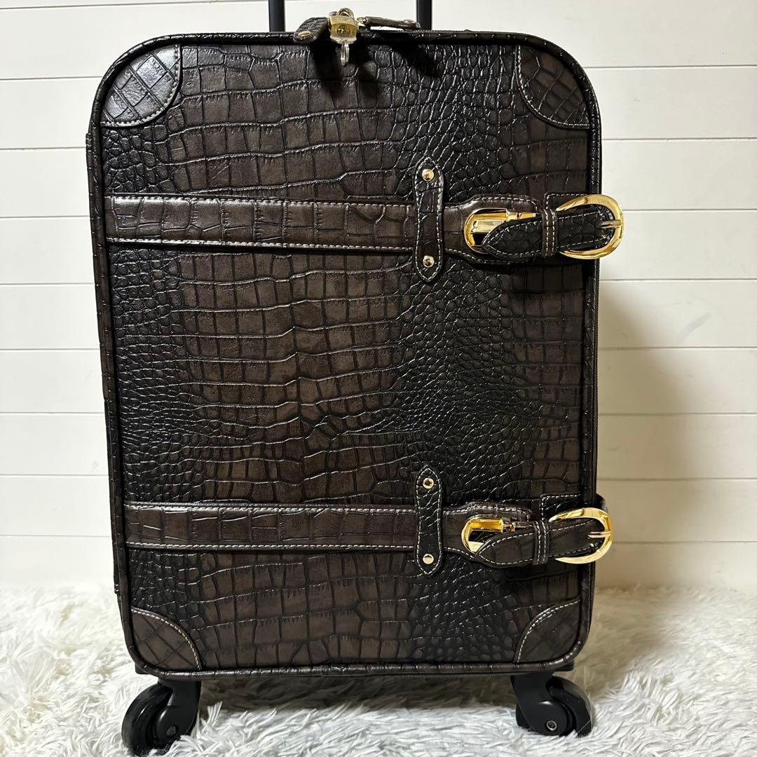 新品未使用✨SWANY スワニー　クロコ型押し　キャリーバッグ　ダークブラウン