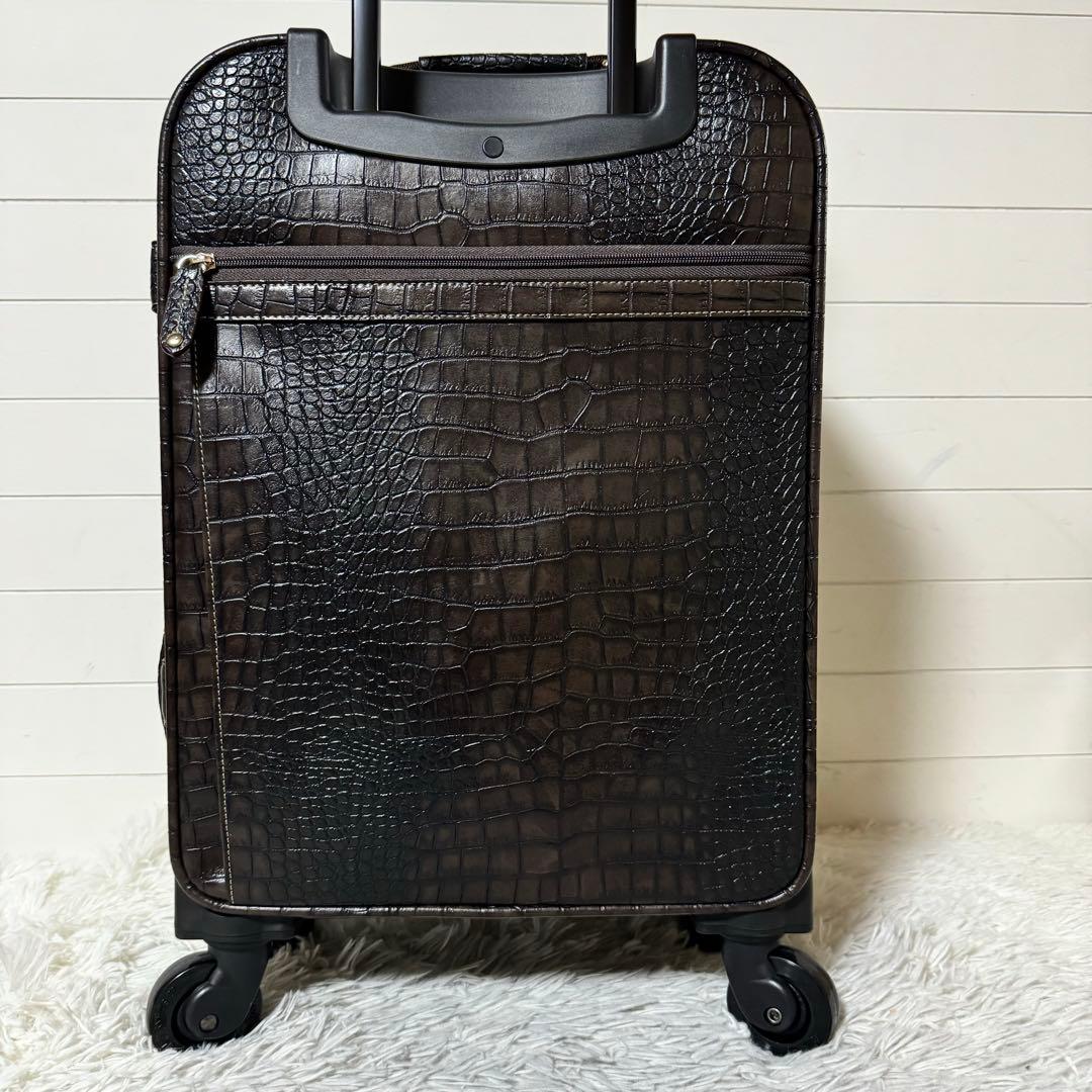 新品未使用✨SWANY スワニー　クロコ型押し　キャリーバッグ　ダークブラウン