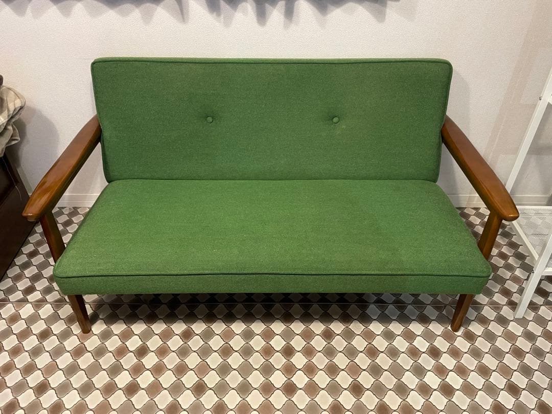 カリモク60 Kチェア 2シーター 希少 タープグリーン 旧ロゴ