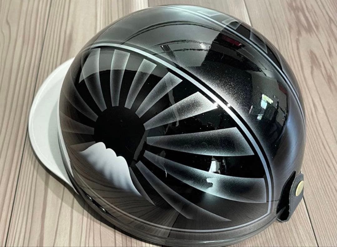 富士日章 コルク半 ヘルメット 黒銀