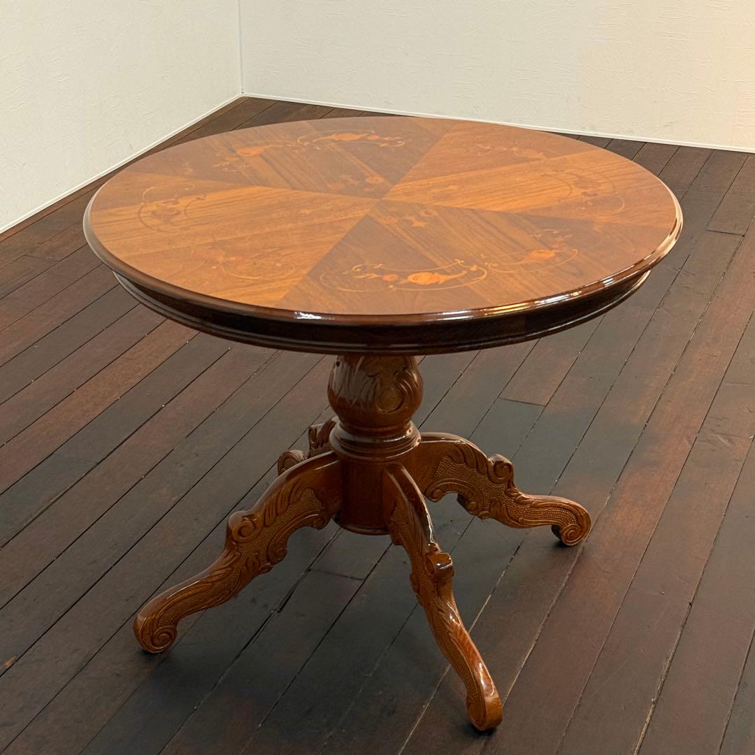 H21K13a イタリア製 象嵌細工 猫脚 ラウンドテーブル