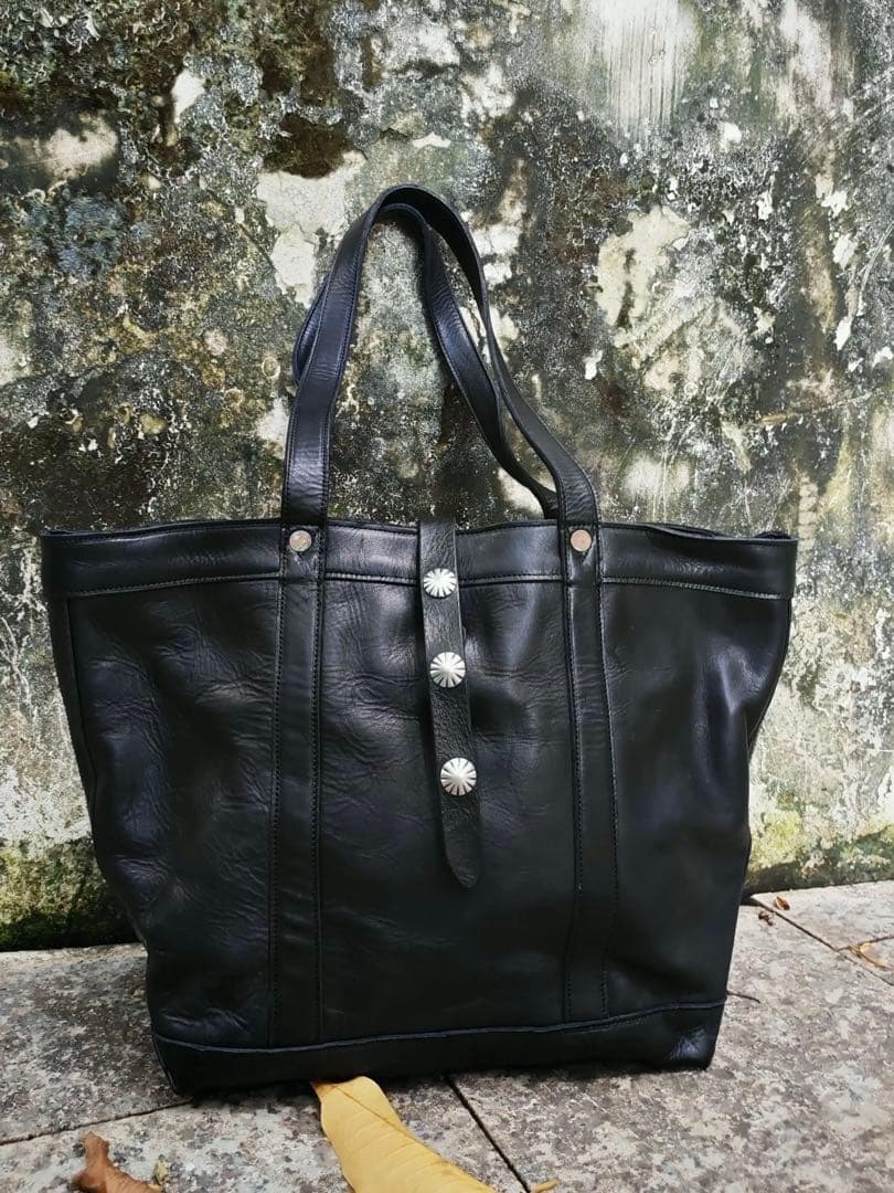 【美品】RRL ダブルアールエル ブラックレザートートバッグ