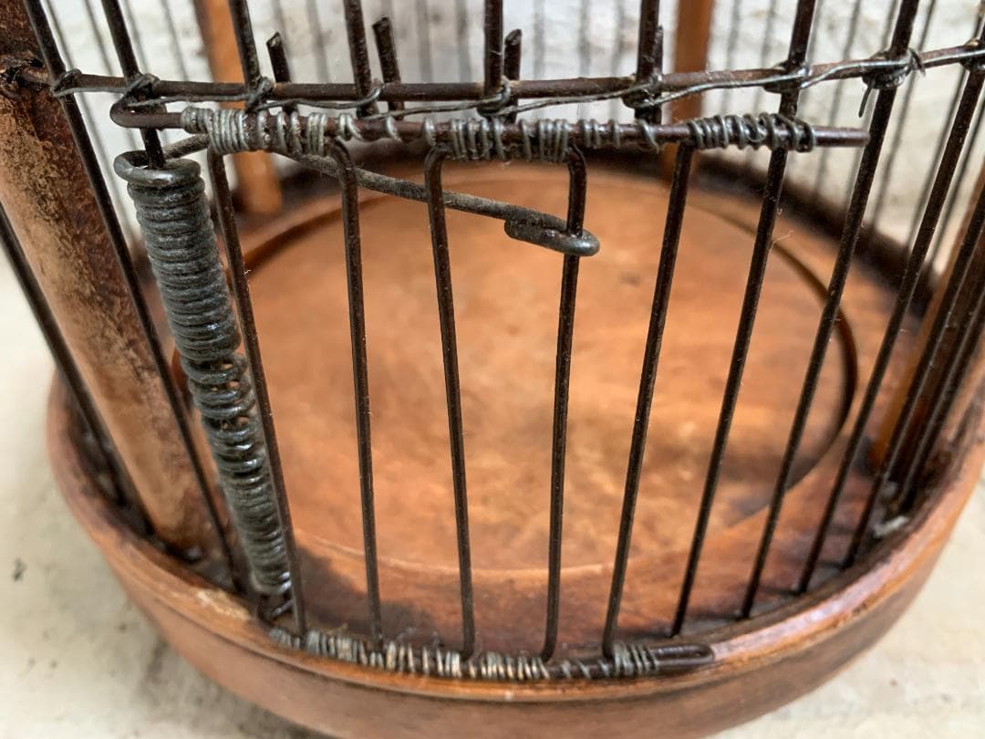 フランス アンティーク　バードケージ 鳥かご 木製 アイアンワイヤー ビンテージ