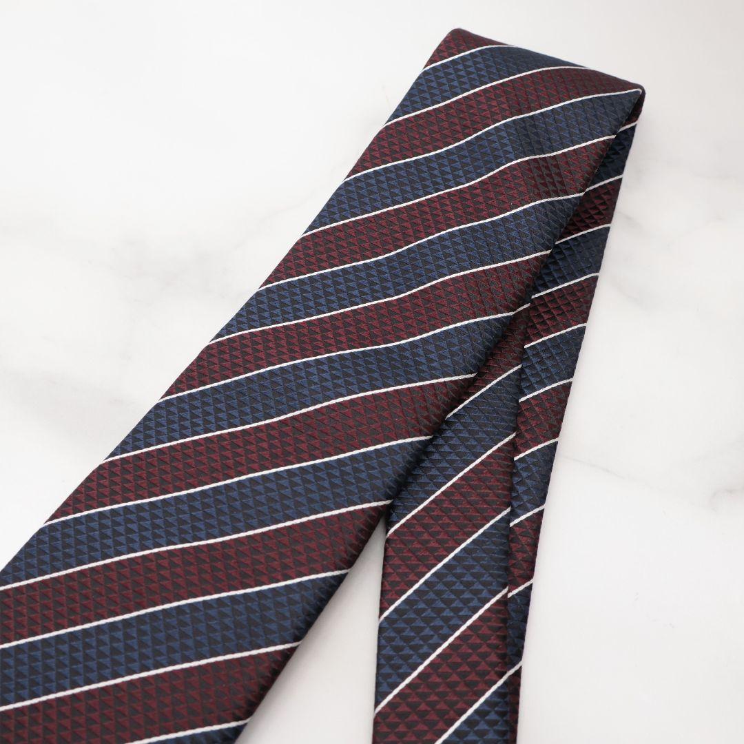 未使用 ゼニア ZEGNA ネクタイ ストライプ ネイビー バーガンディ