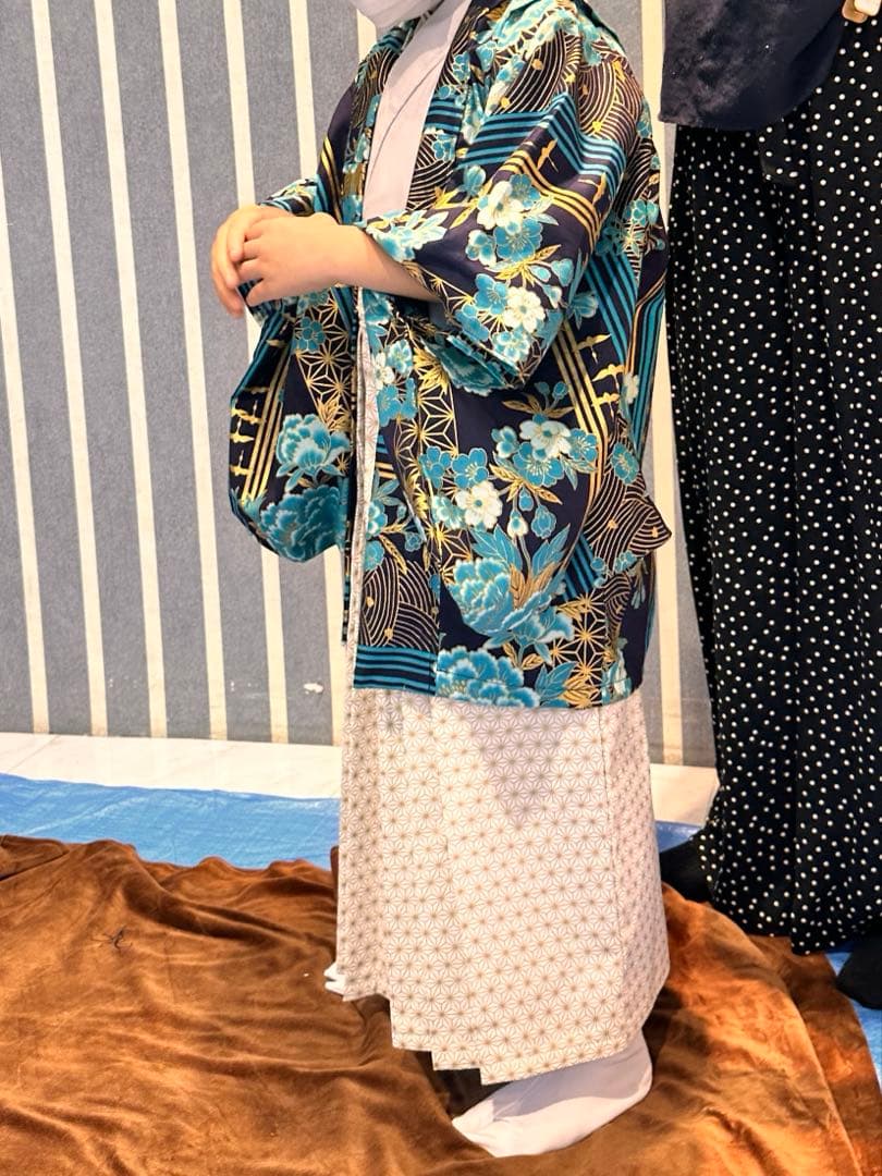 七五三用着物 青色花柄 子供用 オーダーメイド