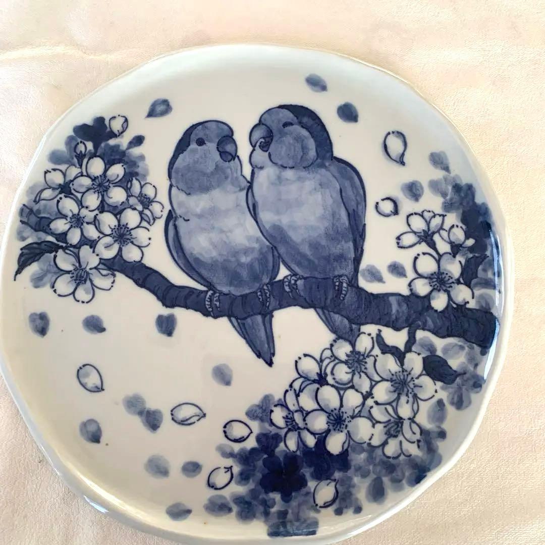こまつか苗さんの桜とオウムの飾り皿