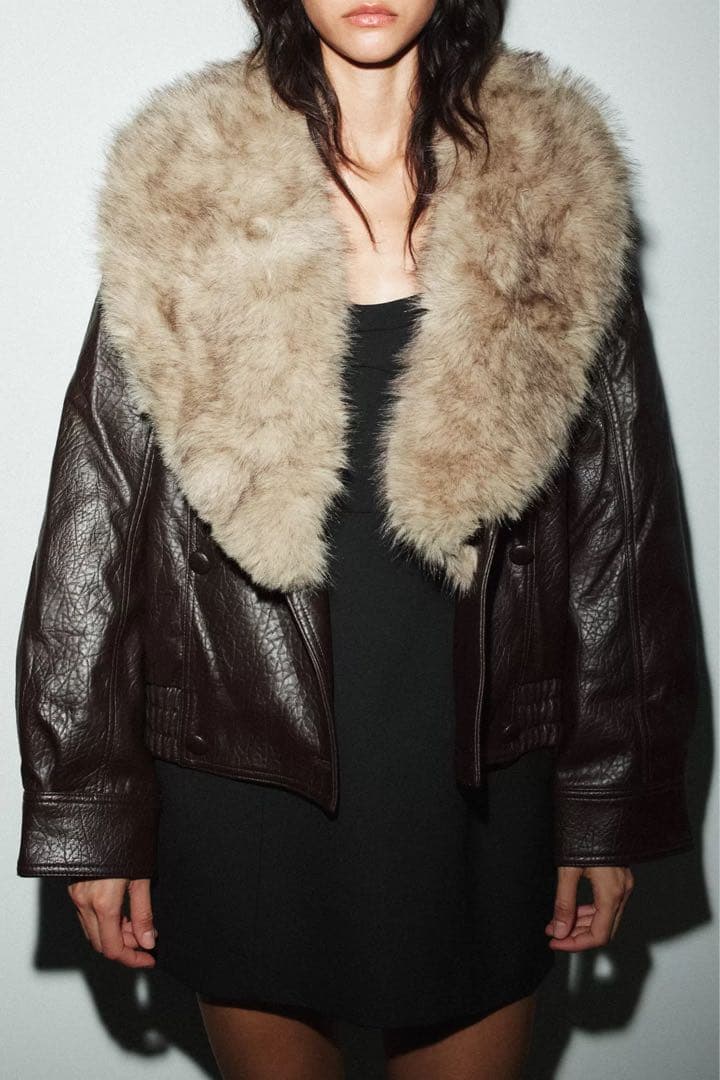 ZARA 取り外し可能な襟付きフェイクレザージャケット S