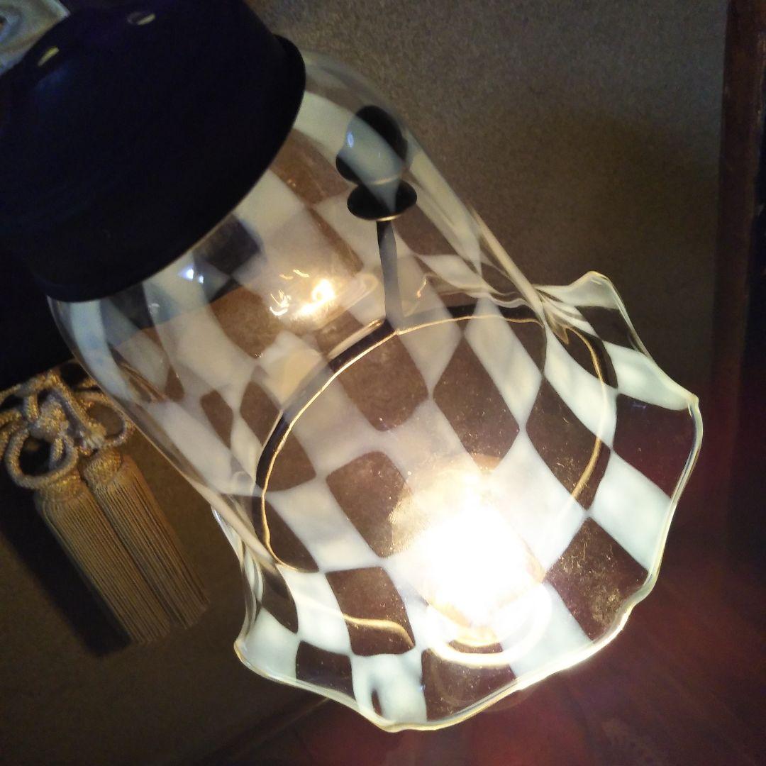 №照明館　大正ロマン　型吹き　腐蝕笠　激レア　アンティーク　ぎやまん