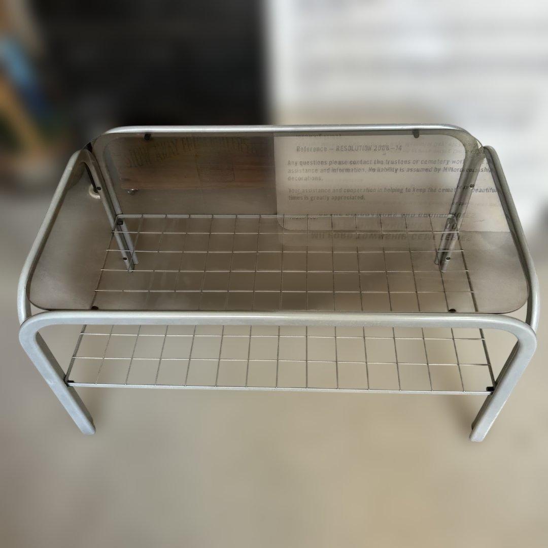 昭和レトロ 80's 強化ガラス天板 ローテーブル グレー インダストリアル