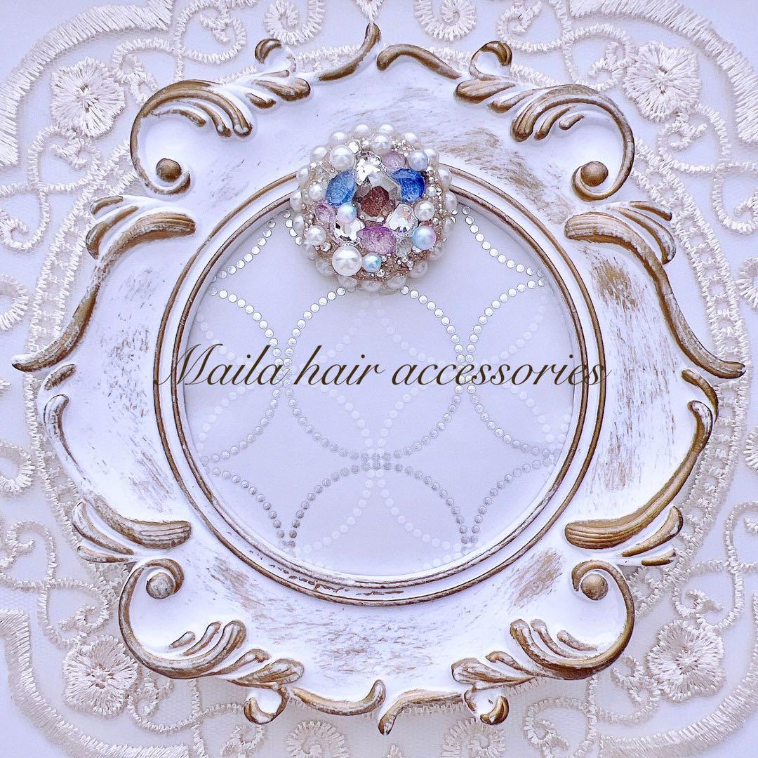 シズクパールブルー　ヘアアクセサリー　子供用ヘアゴム　くるみボタン