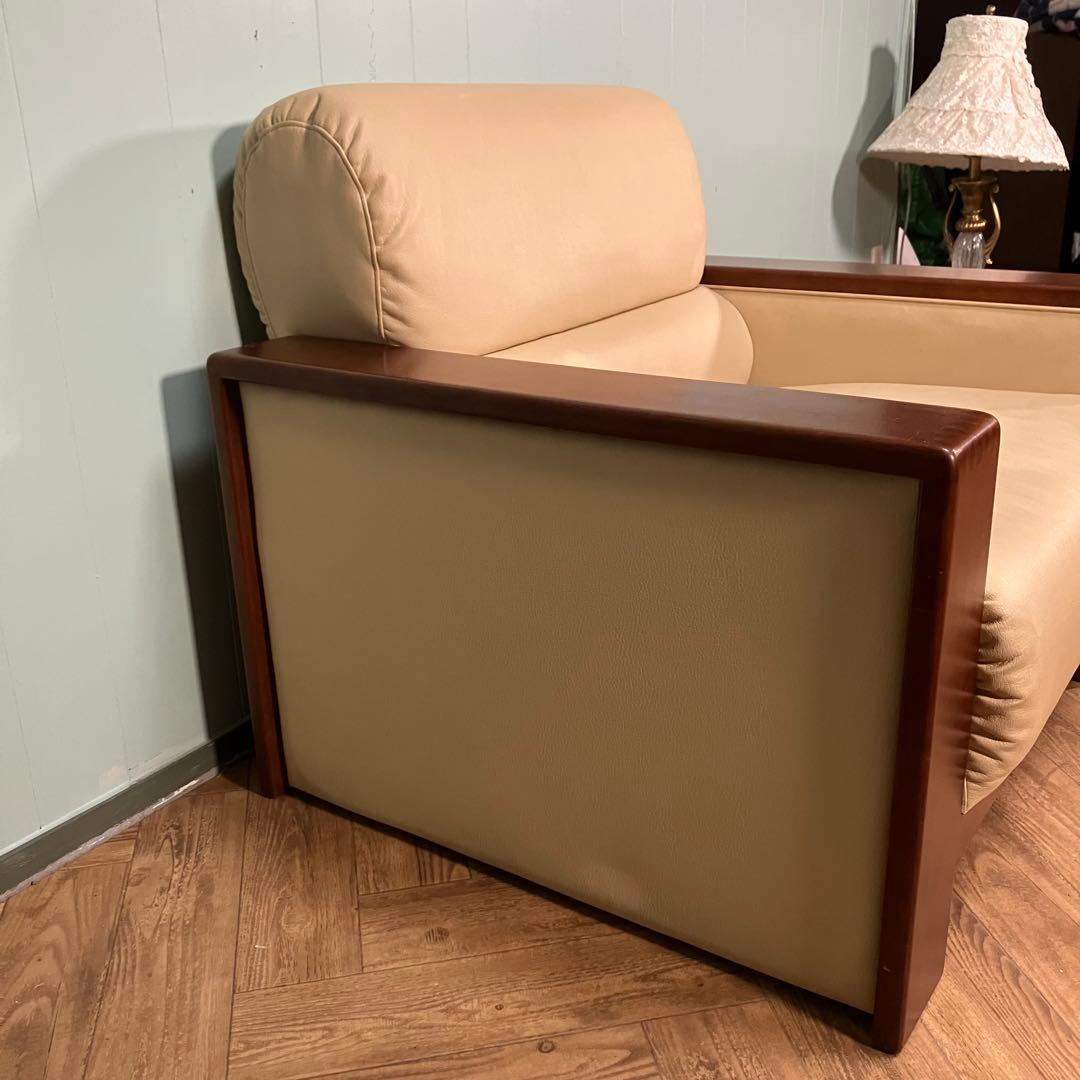 ♦︎maruni ♦︎マルニ 1人掛け　昭和レトロ ソファー 革　木目調　Ａ