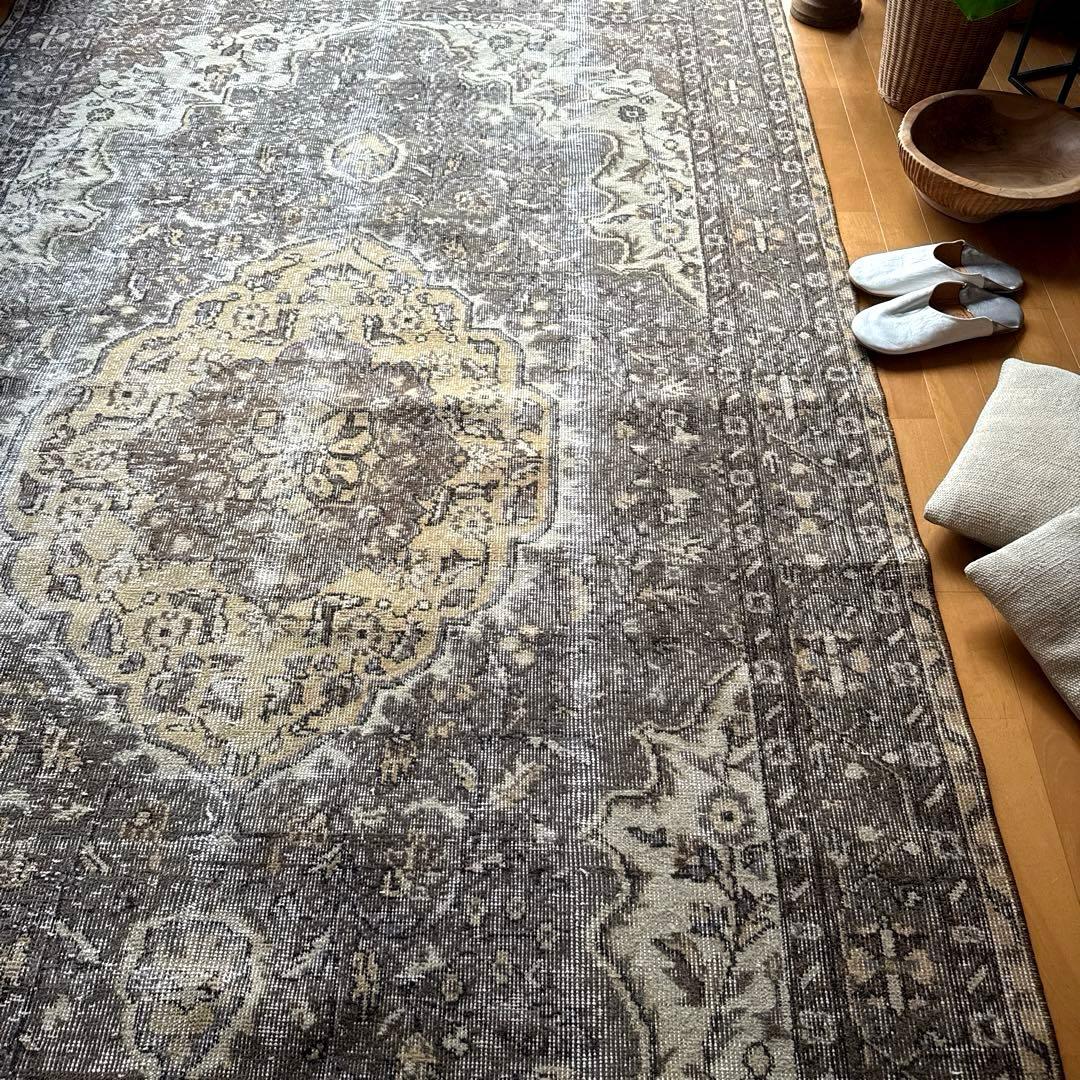 超大判165×286 メダリオン　グレージュ　ボタニカル　トルコヴィンテージラグ