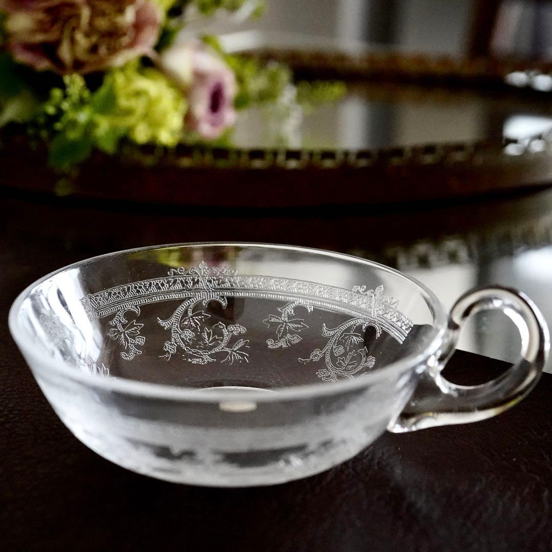 サンルイ★メス★アンティーク クリスタル デザートカップ グラス★トレイ希少レア