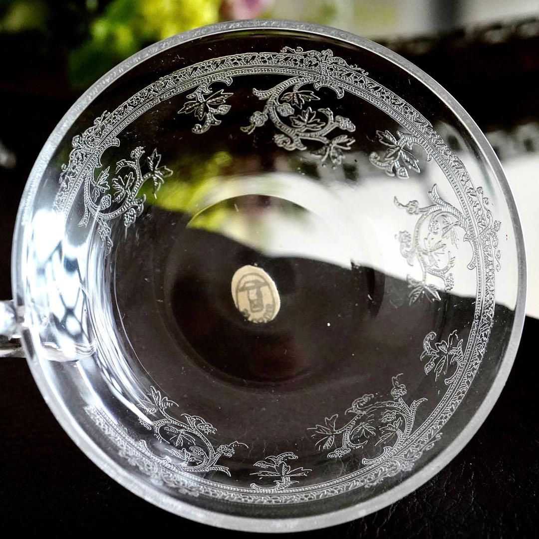 サンルイ★メス★アンティーク クリスタル デザートカップ グラス★トレイ希少レア